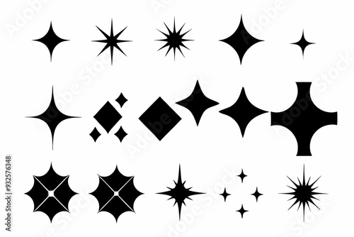 Set of different sparkles icons, Collection of star sparkles silhouette vector 