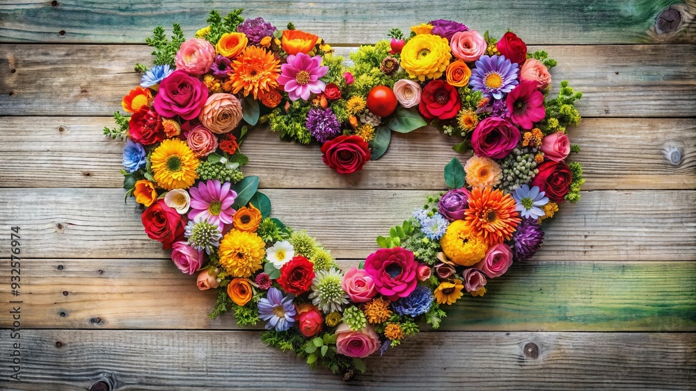 Heart shape made of vibrant colorful flowers, perfect for Valentine's Day or spring celebrations Heart shape made of vibrant colorful flowers, perfect for Valentine's Day or spring celebrations