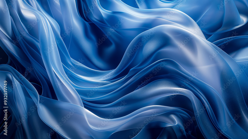 Obraz premium Transparent Blue Silk Waves, Smooth Flowing Fabric Texture