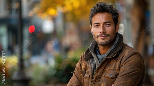 portrait of handsome man standing outdoors looking at camera