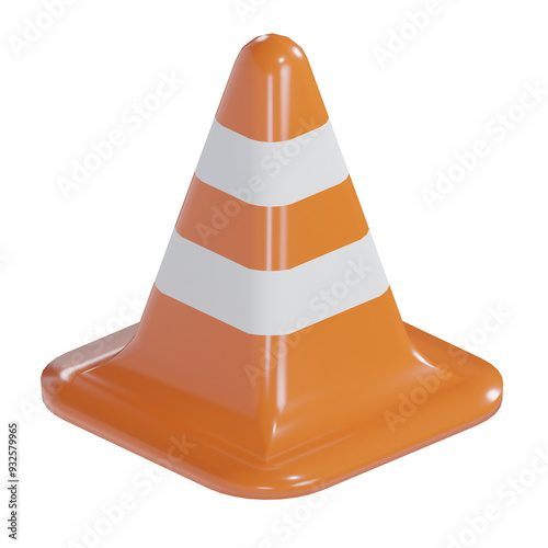 a 3d isometric orange cone construction icon photo