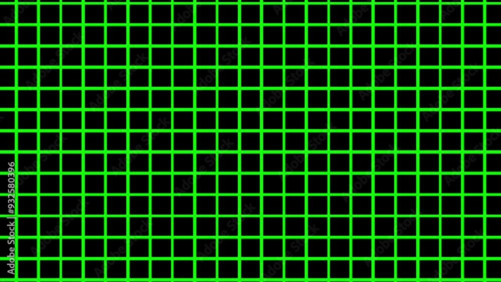 a simple video illustration of a grid of neon green lines on a black background that moves downwards