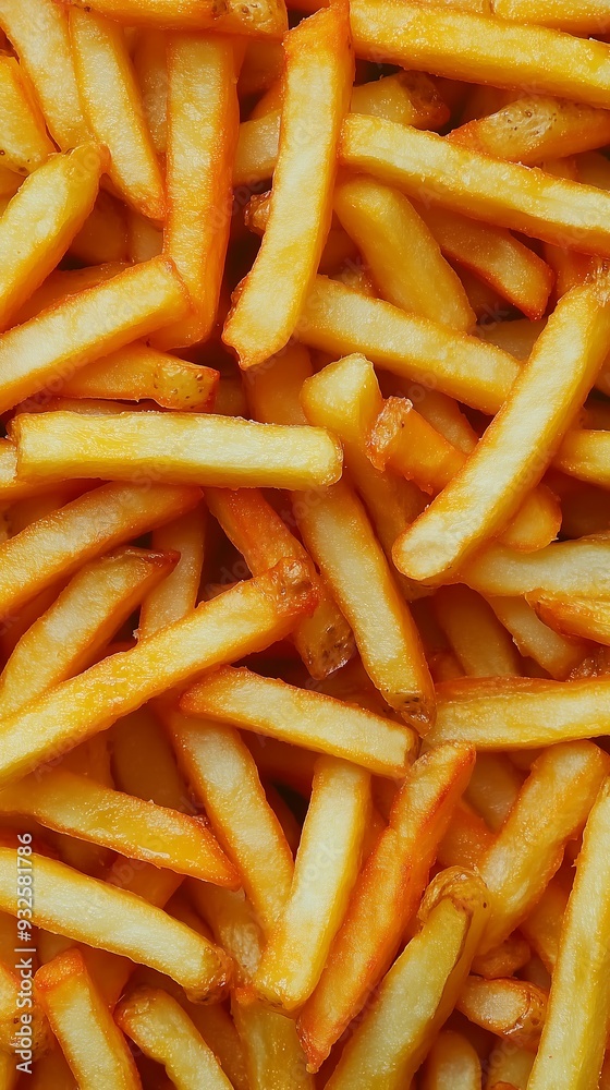 Closeup of Crispy Golden French Fries, Tasty Snack Closeup of Crispy Golden French Fries, Tasty Snack