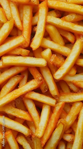 Closeup of Crispy Golden French Fries, Tasty Snack