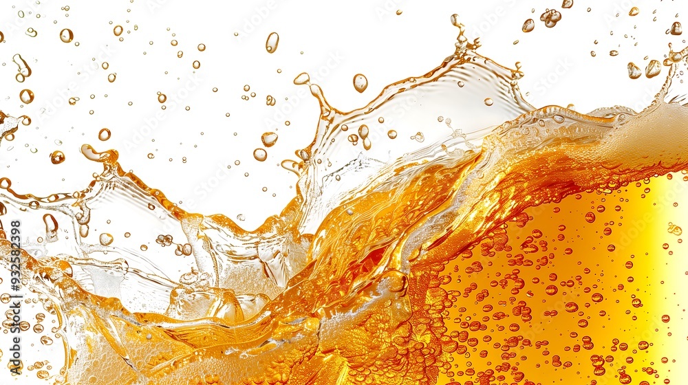 Dynamic Splash of Beer on Crisp White Background Dynamic Splash of Beer on Crisp White Background