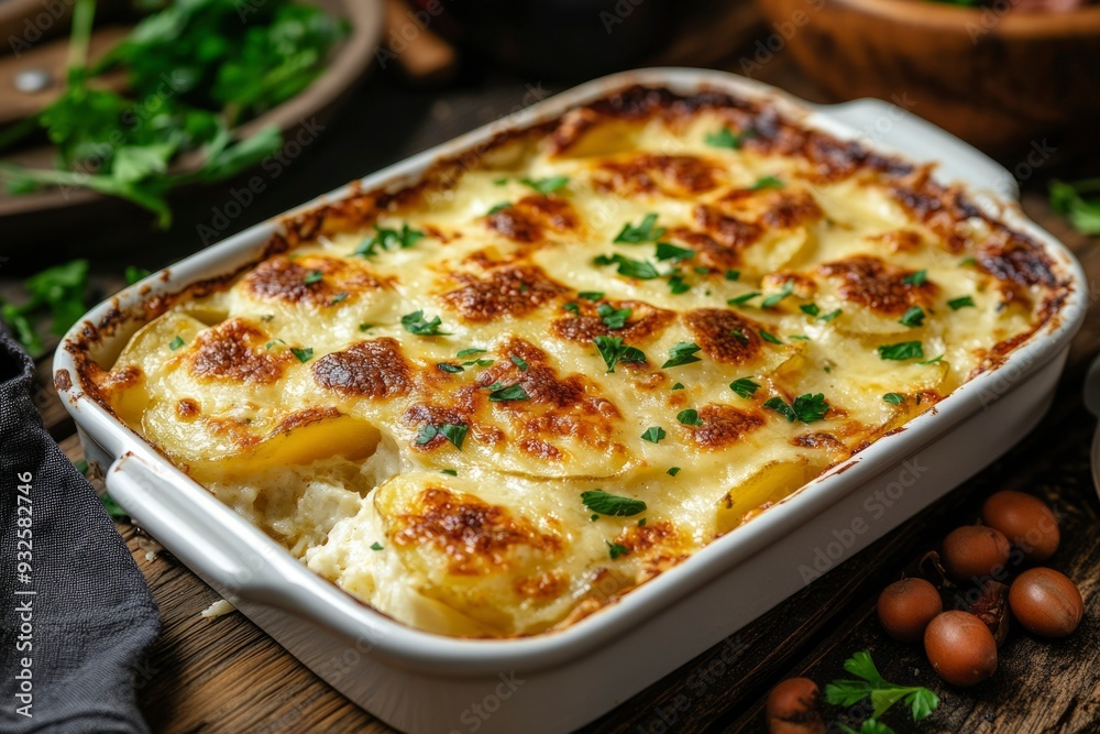 Creamy Baked Potato Gratin with Parsley Garnish Creamy Baked Potato Gratin with Parsley Garnish