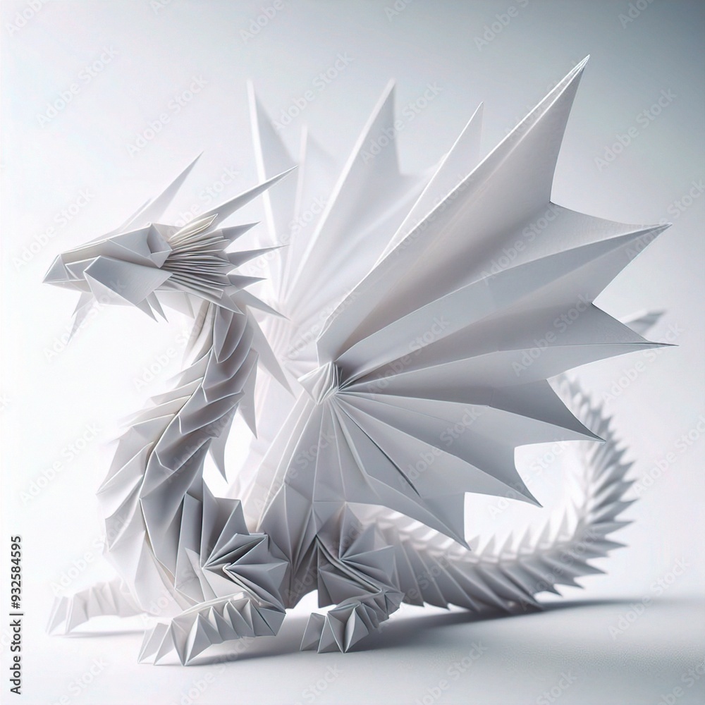Obraz premium origami drangon paper isolated on a white background