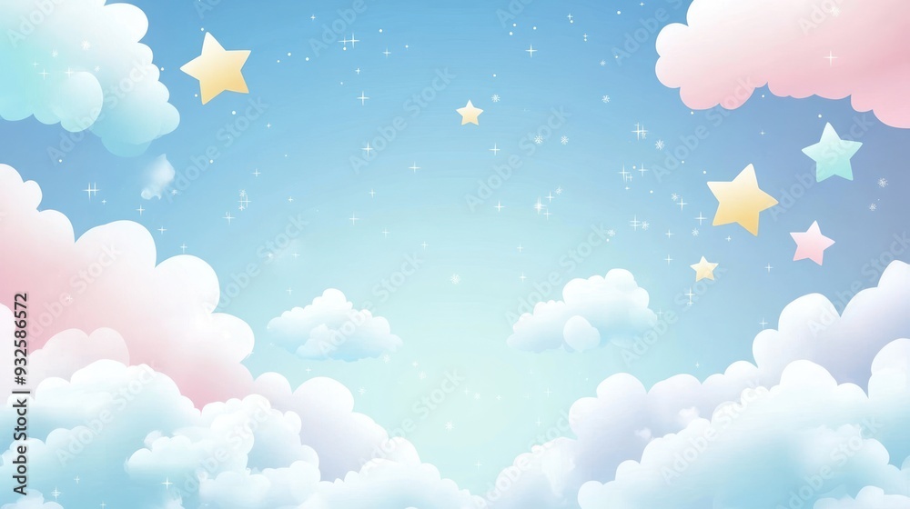 Dreamy Pastel Sky with Fluffy Clouds and Sparkling Stars Dreamy Pastel Sky with Fluffy Clouds and Sparkling Stars
