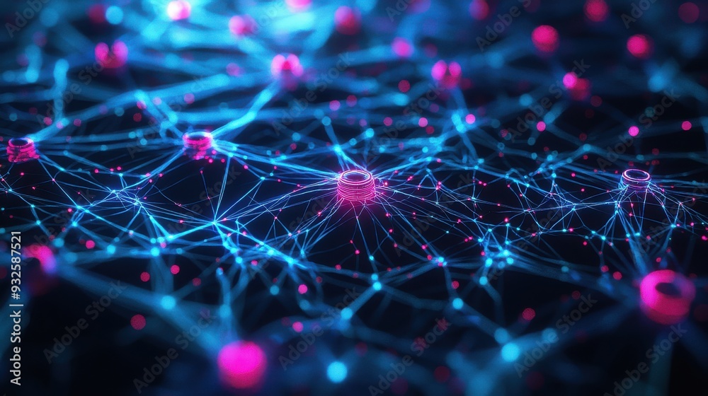 A close-up of a neural network visualization on a high-tech display screen, the intricate web of connections glowing with vibrant colors, representing data flow and machine learning processes, the A close-up of a neural network visualization on a high-tech display screen, the intricate web of connections glowing with vibrant colors, representing data flow and machine learning processes, the