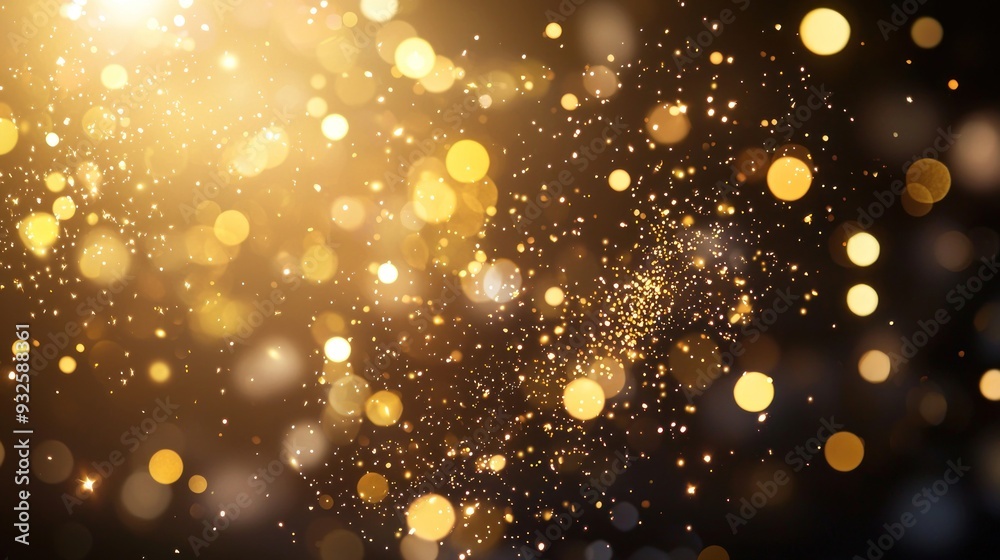 Golden Bokeh Lights and Sparkling Dust on a Dark Background Golden Bokeh Lights and Sparkling Dust on a Dark Background