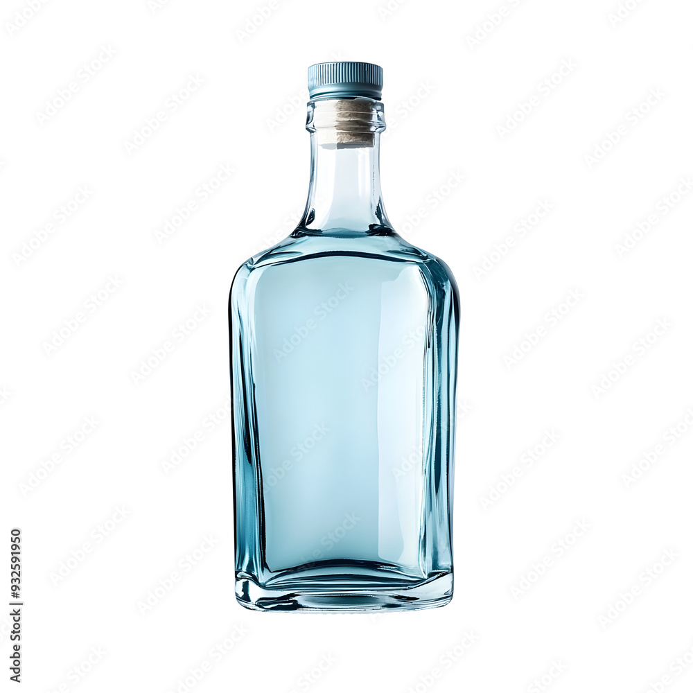 Elegant Gin Bottle on Minimalist White Background with Reflection and Shadow Elegant Gin Bottle on Minimalist White Background with Reflection and Shadow