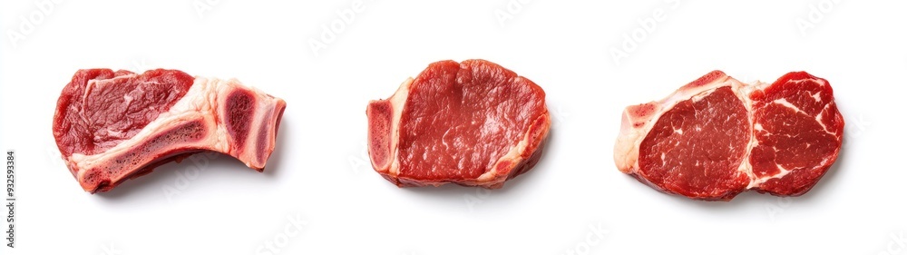 Fototapeta premium Raw Beef Steaks with Bones on a White Background