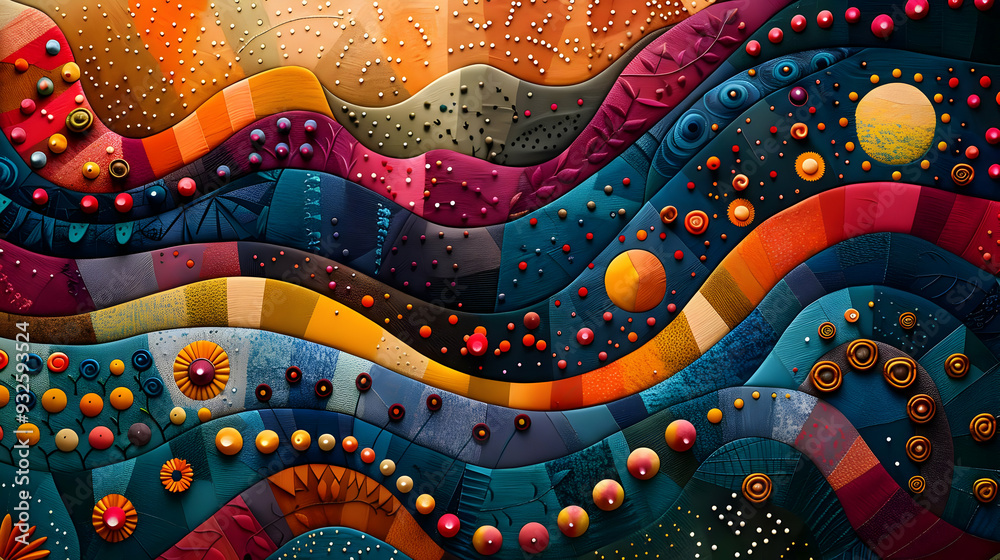 Abstract Colorful 3D Illustration with Wavy Patterns and Circular Elements Abstract Colorful 3D Illustration with Wavy Patterns and Circular Elements