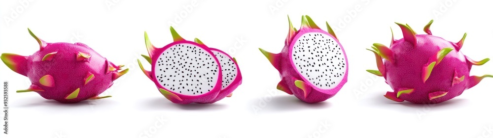 Whole and Sliced Dragon Fruit Isolated on White Background Whole and Sliced Dragon Fruit Isolated on White Background