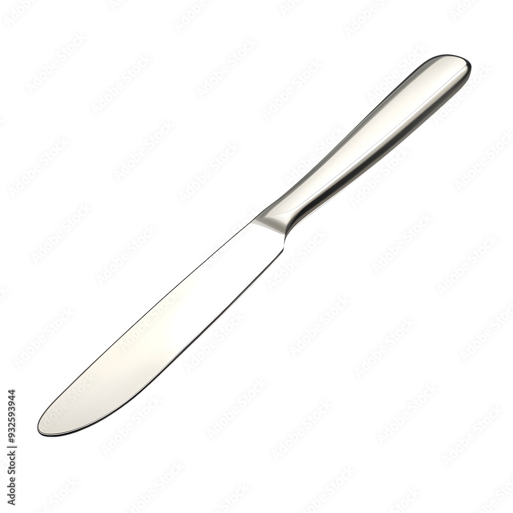 Smooth Stainless Steel Metal Butter Knife - Simple and Functional Kitchen Utensil on White Background Smooth Stainless Steel Metal Butter Knife - Simple and Functional Kitchen Utensil on White Background