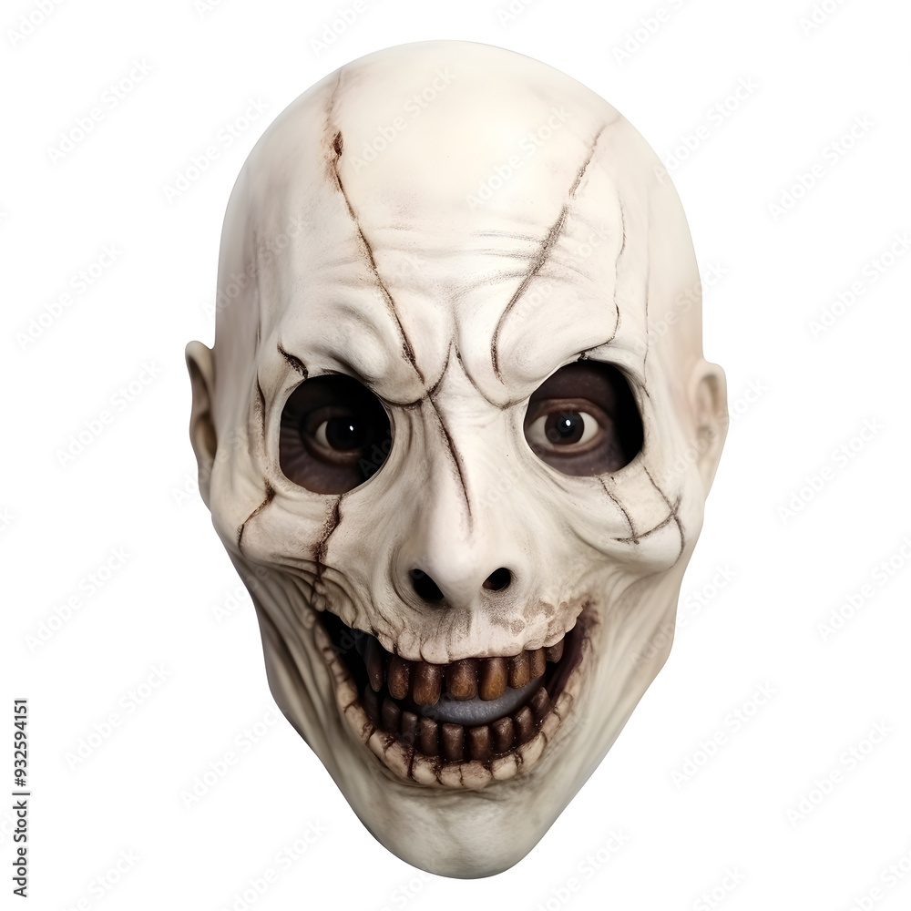 Fototapeta premium Terrifying Horror Mask with Chilling Facial Expression on White Background