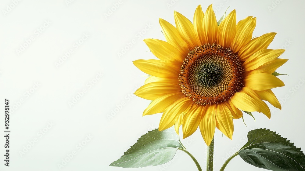 Naklejka premium Close up of a Single Sunflower on a White Background
