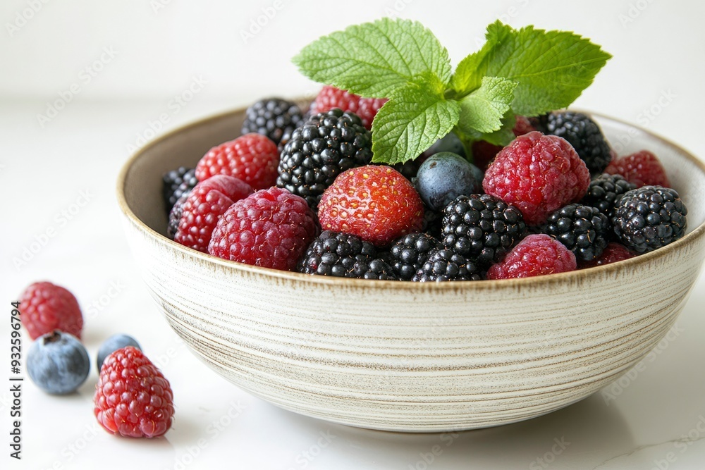 Bowl of Fresh Raspberries, Blackberries, and Blueberries with Mint Bowl of Fresh Raspberries, Blackberries, and Blueberries with Mint