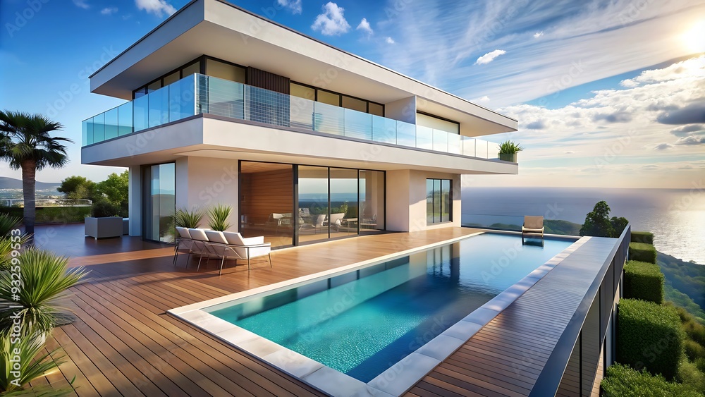 Fototapeta premium Modern house with infinity pool and sea view.