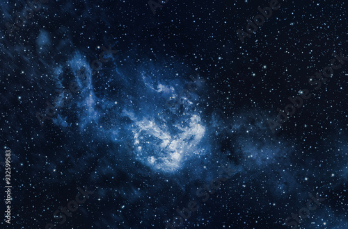 Blue Galaxy in universe and atmosphere with little stars at dark background