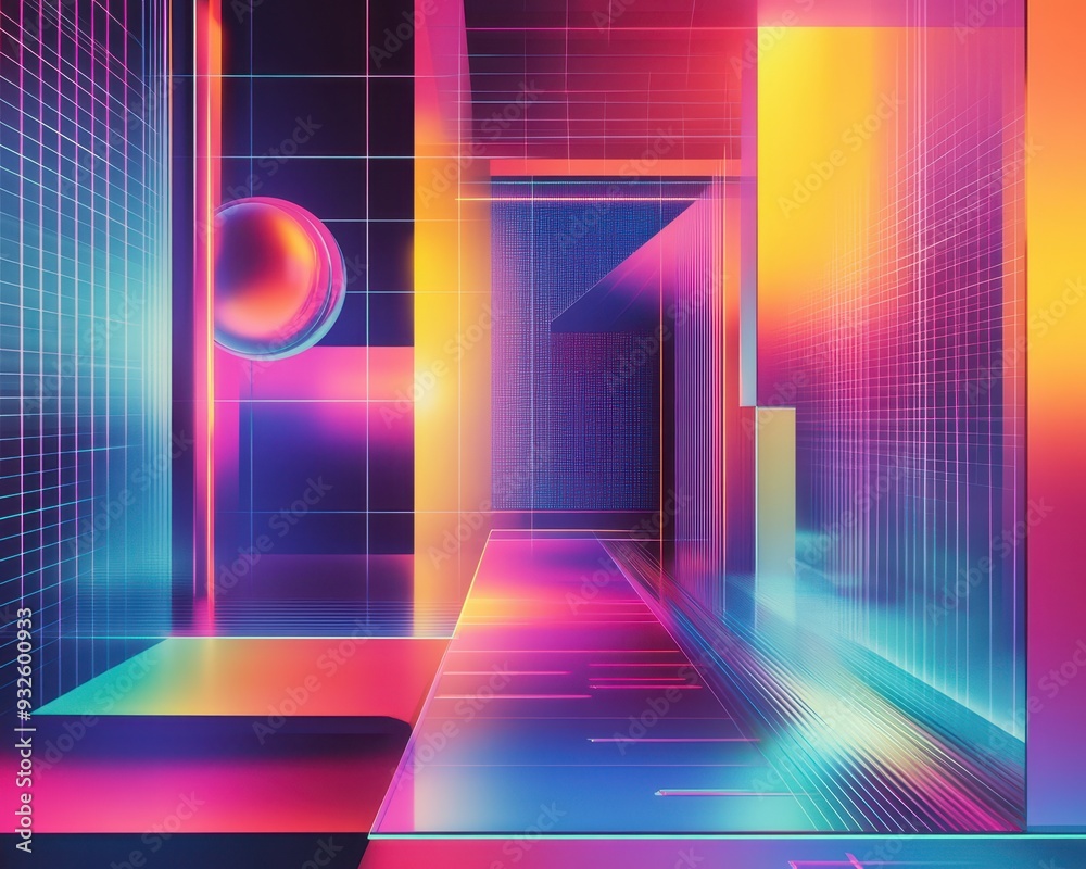 Vibrant 1980s gradient Pantone background with bold, neon lines and ...