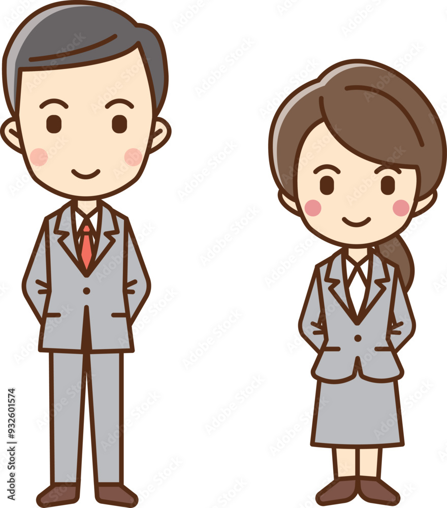 Illustration of a man and woman in business suits with their hands folded behind their backs. Illustration of a man and woman in business suits with their hands folded behind their backs.