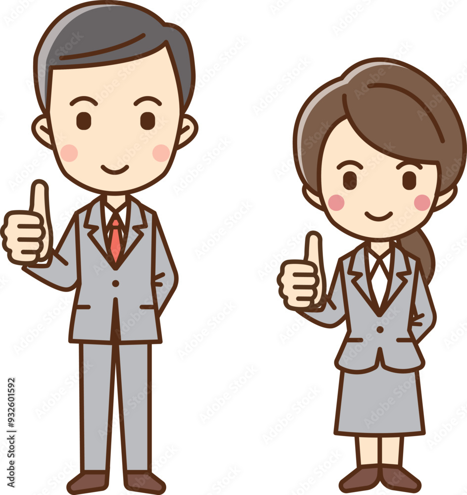 Illustration of a man and woman in business suits giving a thumbs up. Illustration of a man and woman in business suits giving a thumbs up.