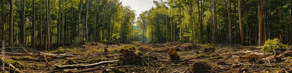 Obraz premium A recently cleared area of forest