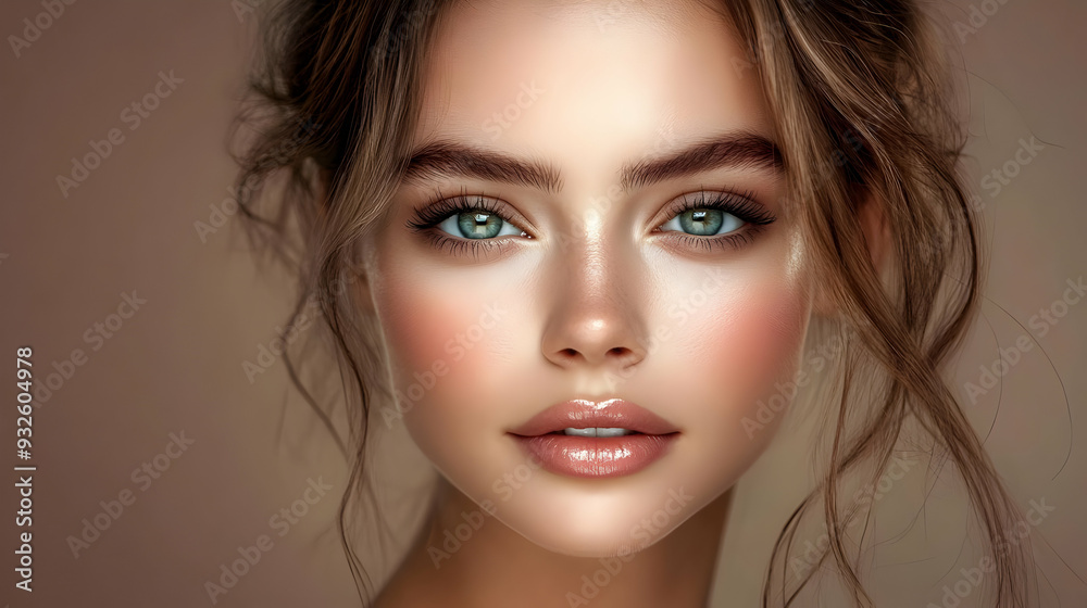 A close-up portrait of a woman with radiant skin and captivating eyes. A close-up portrait of a woman with radiant skin and captivating eyes.