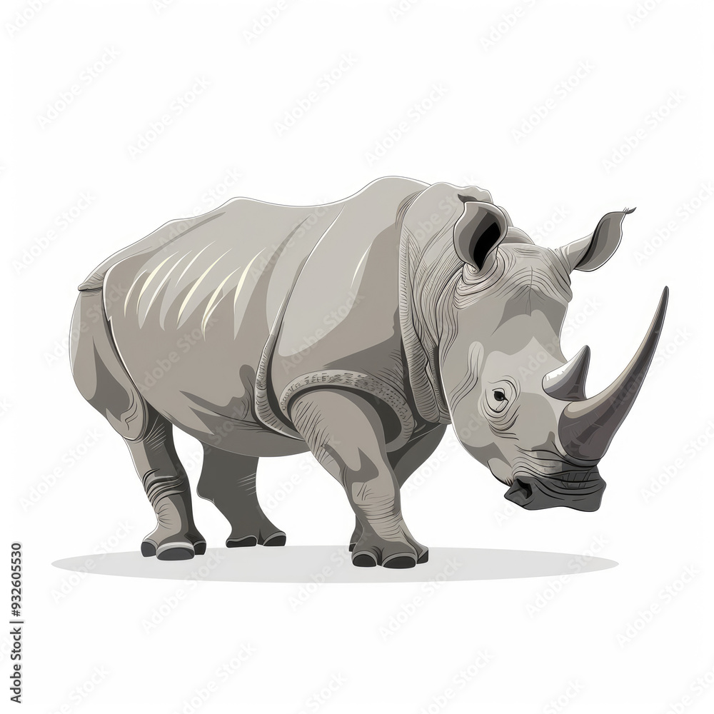 Fototapeta premium A rhinoceros isolated white background,2d flat vector 