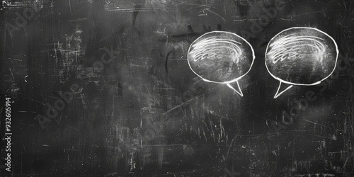 Wallpaper Mural Two blank speech bubbles or callouts sketched in white chalk on a chalkboard, accompanied by traces of dust and eraser marks. Torontodigital.ca