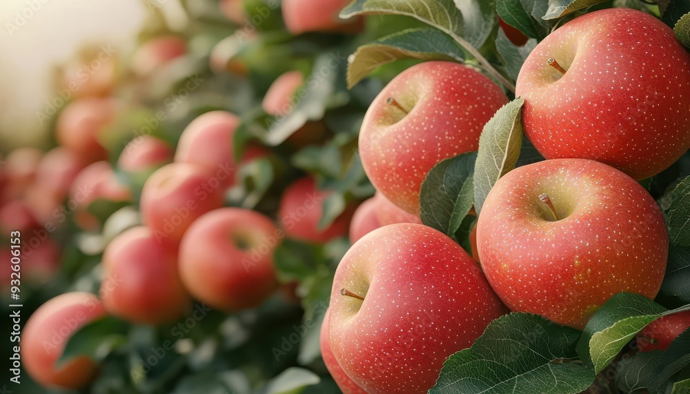 Obraz premium Organic apple orchard, trees full of ripe apples, 3D illustration