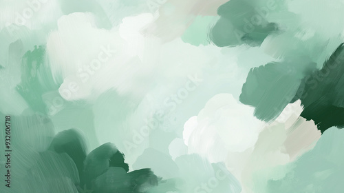 abstract gouache paint background. each soft, rounded, large brush stroke resembling a cloud. using pale mint, seafoam green, and soft sage..