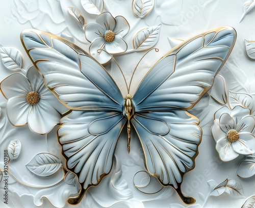flower butterfly floral vintage illustration