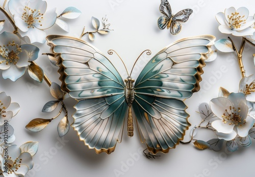 flower butterfly floral vintage illustration