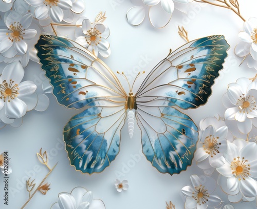 flower butterfly floral vintage illustration