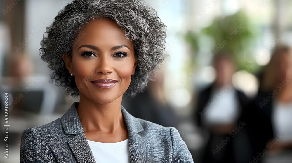 A confident businesswoman with gray hair in a professional setting. A confident businesswoman with gray hair in a professional setting.