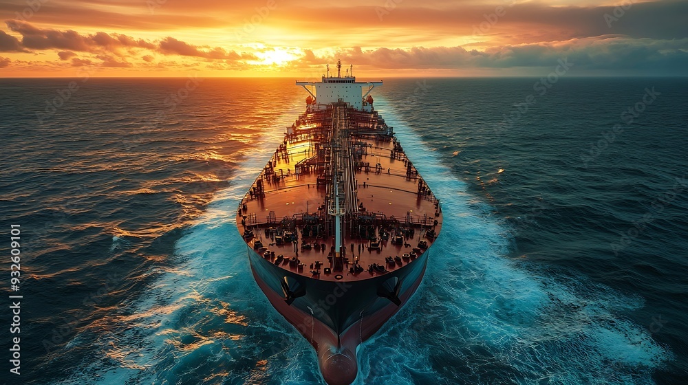 Fototapeta premium LPG ship Oil tanker ship Oil Tanker running in ocean petroleum ship transportation import export fuel energy across red ocean sea Vessel transport Gas : Generative AI