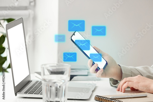 Woman using modern mobile p...