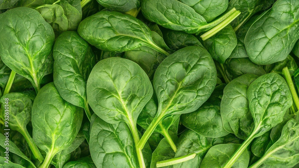 Obraz premium Organic spinach, freshly picked and bunched, 3D illustration