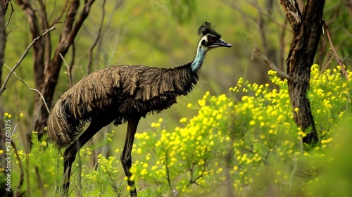 Wildlife image of an emu strutting through the Australian outback photo