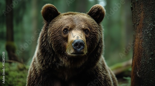 European brown bear in forest at summer : Generative AI