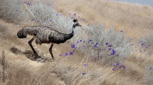 Wildlife image of an emu strutting through the Australian outback photo