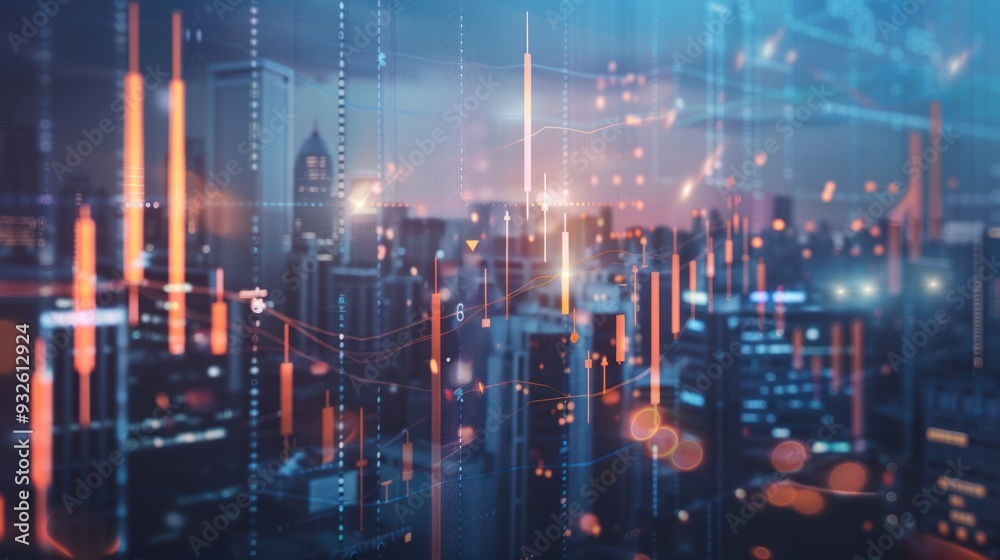 Cityscape with Stock Market Data Cityscape with Stock Market Data