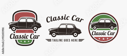 Set of Vintage retro emblem classic car logo on white background