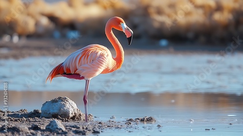 Chilean Flamingo Phoenicopterus chilensis in San Pedro de Atacama Chile : Generative AI photo