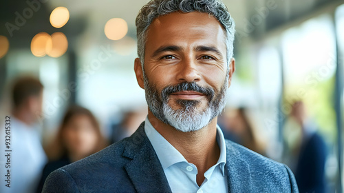 A confident man with a beard smiling in a professional setting.