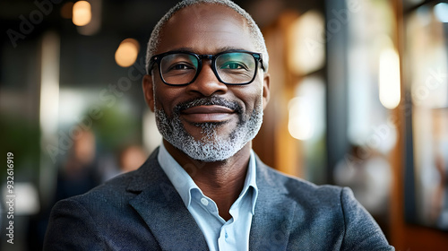 A confident older man smiling in a professional setting.