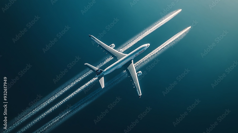 Airplane in Flight with Contrails Airplane in Flight with Contrails