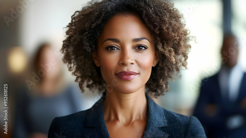 A confident professional woman in a business setting.